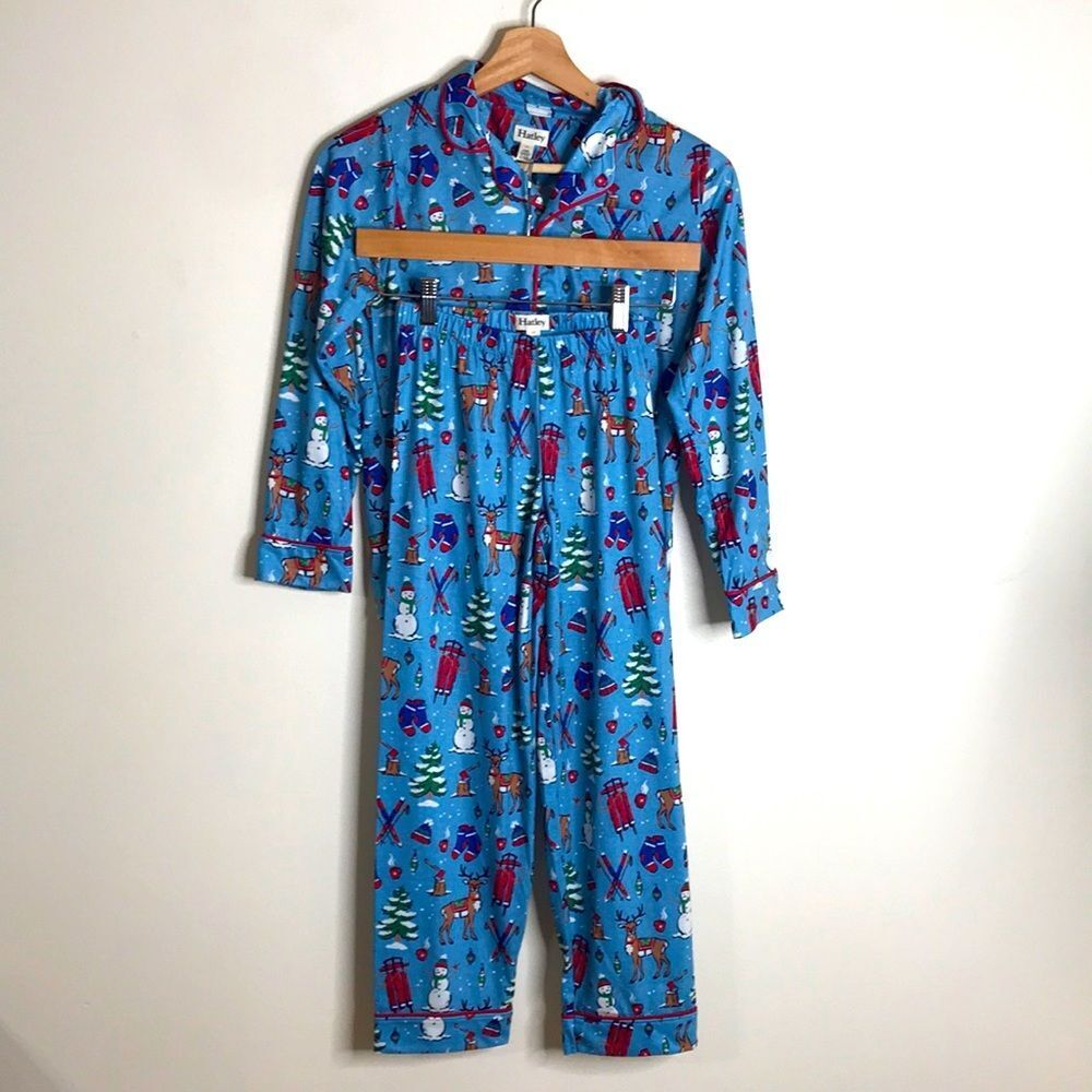Hatley kids cozy Christmas reindeer and Christmas tree pajamas set size 10
